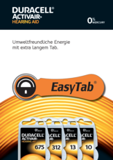 Duracells Activair Hearing Aid Broschüre mit 4 Seiten Duracells Activair Hearing Aid Broschüre mit 4 Seiten